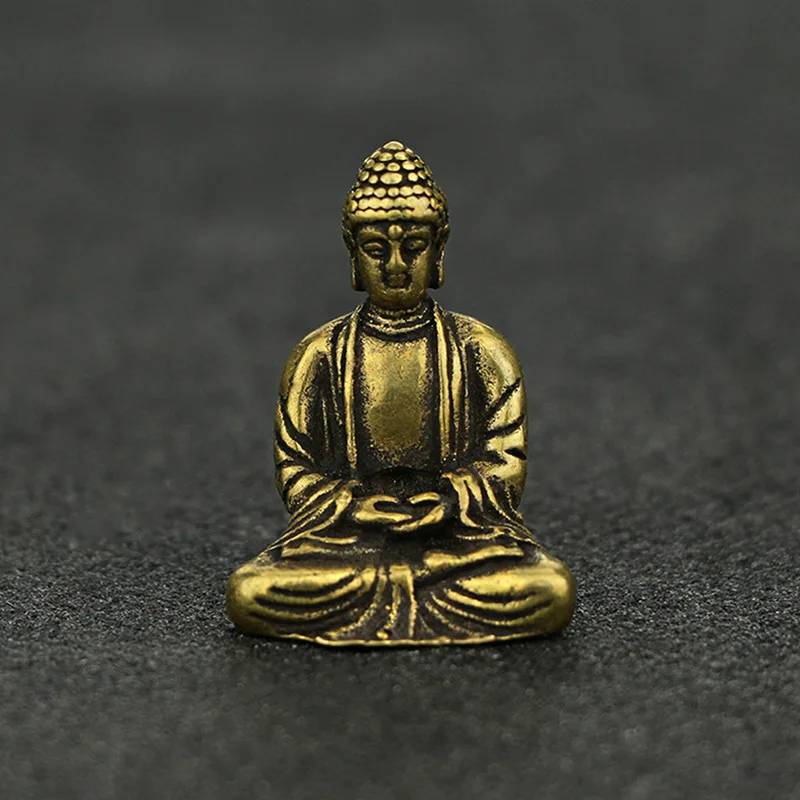 Mini Portable Retro Brass Buddha Zen Statue Pocket Sitting Buddha Hand Toy Sculpture Home Office Desk Decorative Ornament Gift