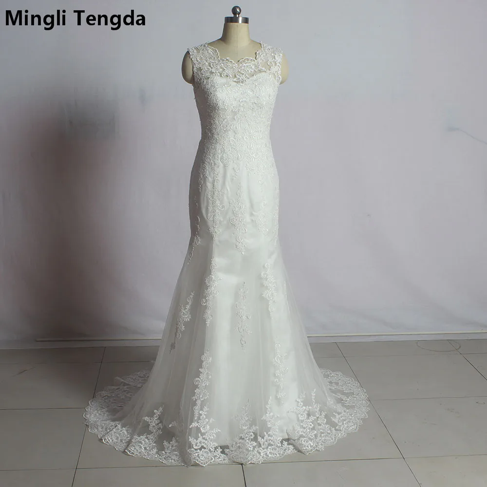 

Mingli Tengda Vintage Lace Wedding Dresses Sleeveless Mermaid Bride Dress Court Train Wedding Dress Scoop Bridal Gown Trouwjurk