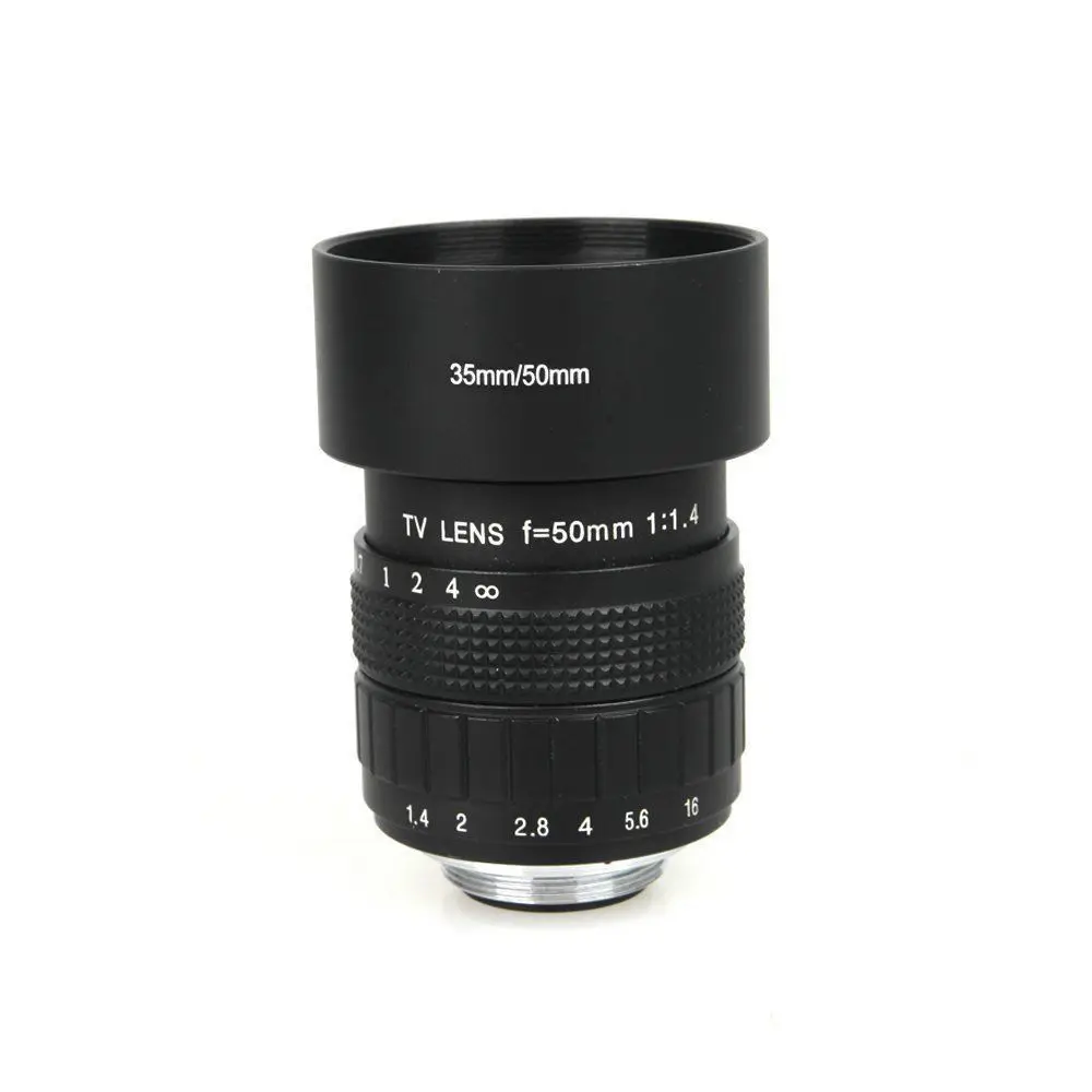 FUJIAN 50mm f/1.4 CCTV F1.4 Lens + C-M4/3 Mount + Lens Hood + Macro Ring for Olympus Panasonic Micro 4/3 M4/3 M 4/3