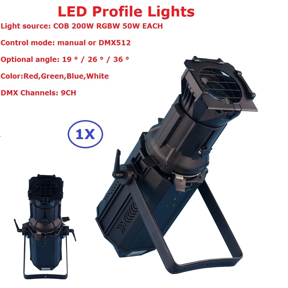 

DHL Ship 200W DMX Profile Lights RGBW Quad Color LED Profile Spot Lights 19/26/36 Degree Optional DMX 9 Channels Hot Selling