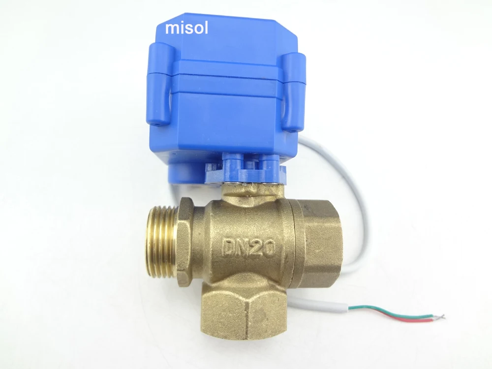 3 way DN20(reduce port) motorized ball valve, electric ball valve(L port), motorized valve, MS-3-20-12V-L-R01-10