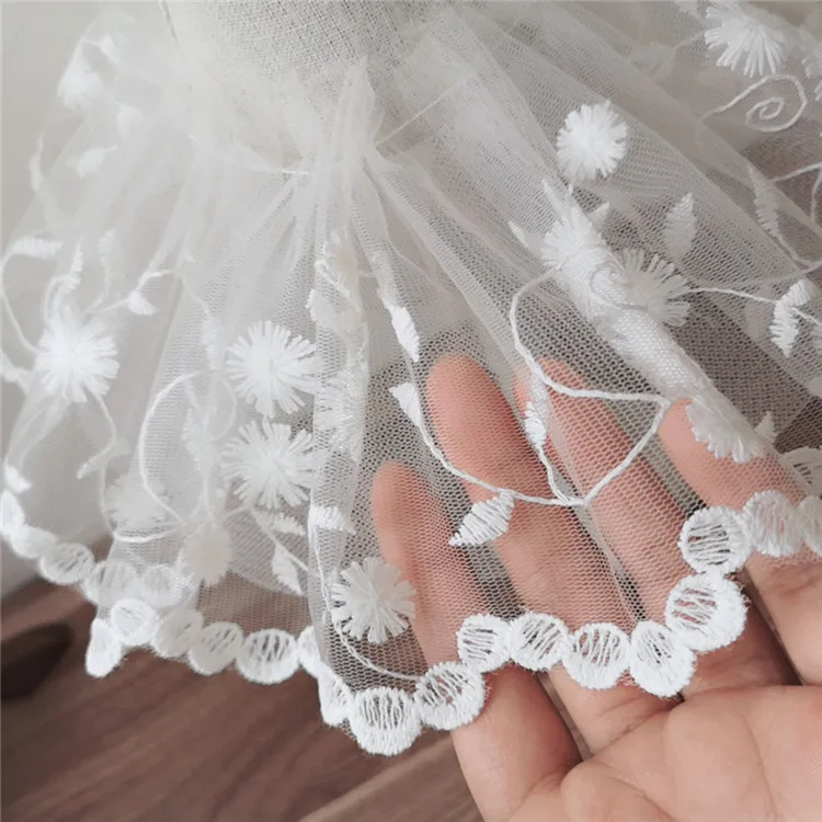 12CM Wide White Tulle Mesh 3d Flower Fabric Embroidery Lace Guipure Trim Ribbon Wedding Dress DIY Apparel Sewing Crafts Supplies