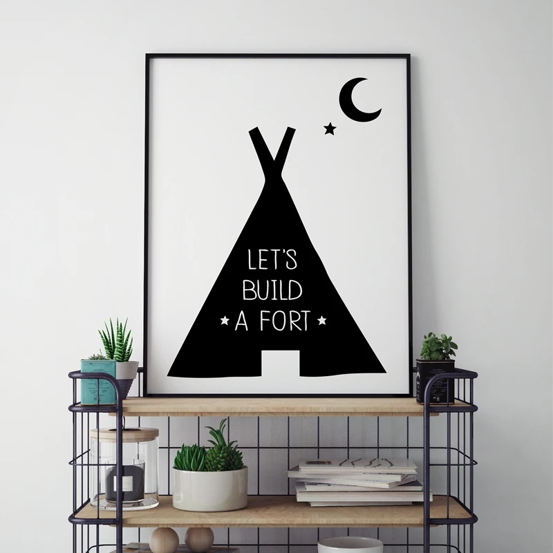 Let's build a fort Nursery Quote Canvas Art Print Painting Poster Kids Bedroom Wall Decor