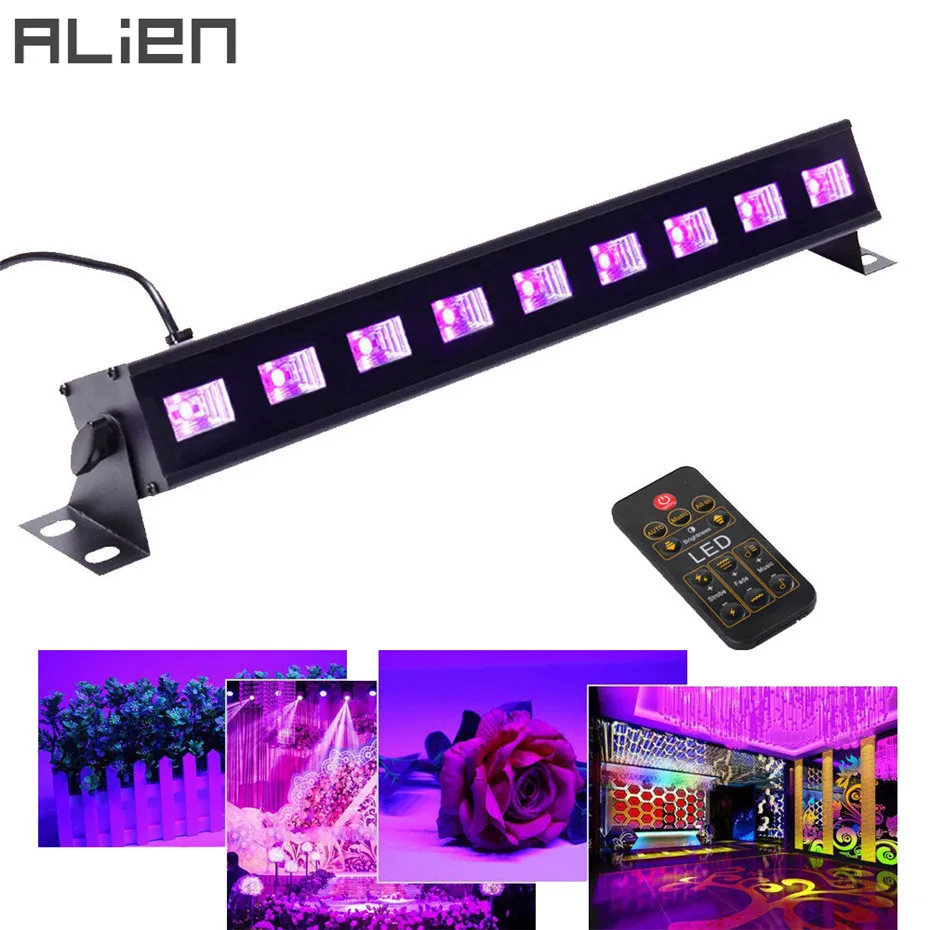 alien remoto luz preta 27w 9led barra uv brilho escuro festa dmx efeito de iluminacao palco dj discoteca aniversario casamento feriado blacklight 01