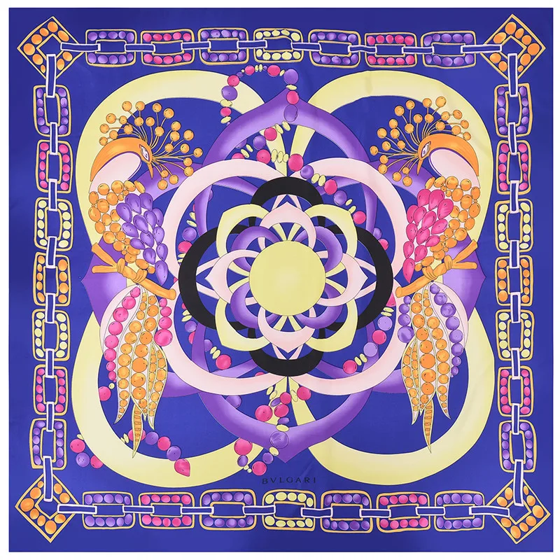 

POBING Fashion Square Silk Scarf Women Luxury Brand Peacock Print Foulard Silk Head Scarves Stoles Femme Twill Bandana 130*130CM