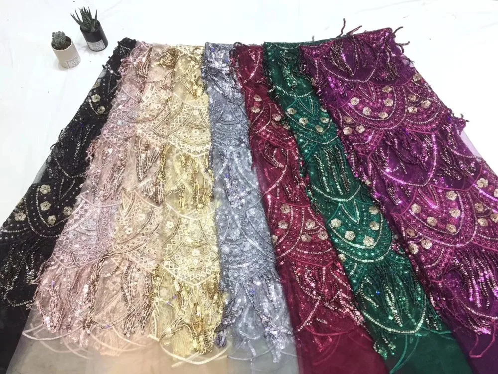 purple lace fabric tissus africains guipure tulles perlage high quality nigerian lace fabric net lace with sequins TS7548