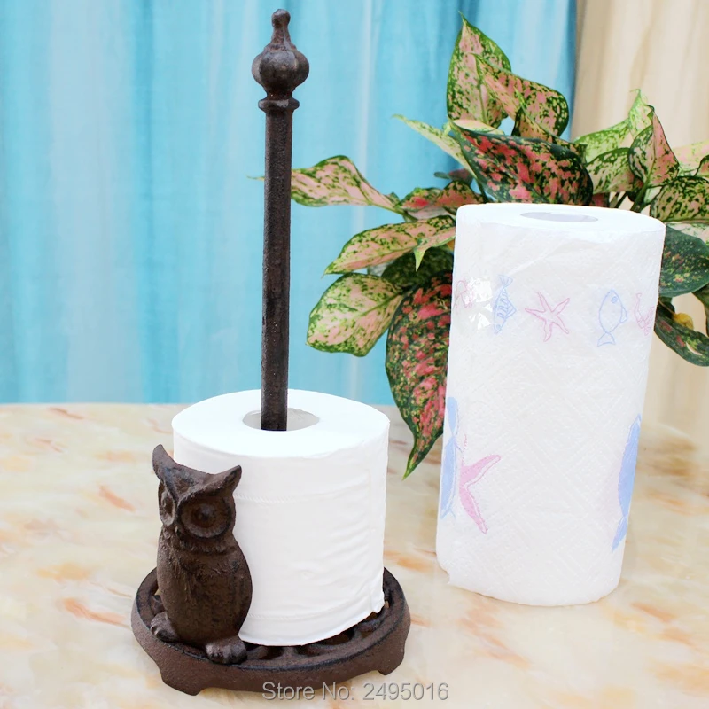 Paper Holder with Owl Figure Cast Iron Bath Tissue Toilet Roll Paper Organizer Standing Style in Bronze Living Room Decor Craft