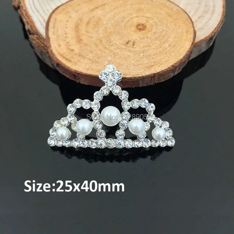 

Queen Crowns New 5 Pieces 25x40MM Crystal Rhinestone Crown Buttons With White Pearls Flatback Embellishments For Hair Flower