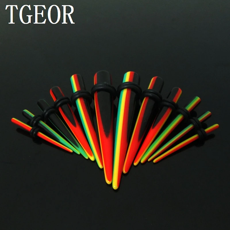 Hot  piercing jewelry reggae ear taper 1 set=6pcs  mixed 6 gauges rasta straight ear expander