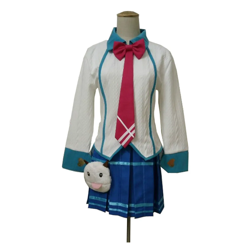 

2017 LOL Academy Ahri Cosplay Costume Halloween Uniform Top+Bow+Headdress+Skirt+Socks Custom-made