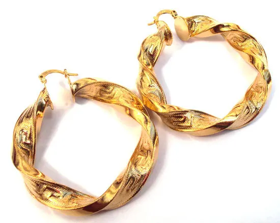 Heavy Big Twisted  Yellow Gold GF Womens Hoop Earrings FREE SHIPPING Unconditional Lifetime Replacement Guarantee