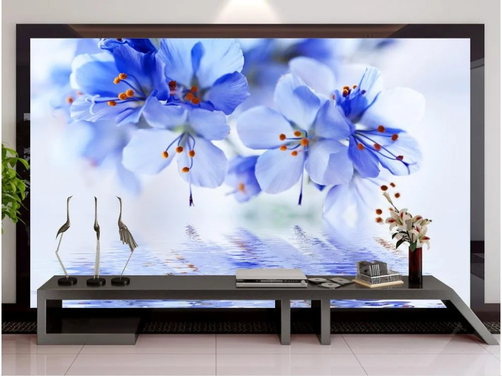 

Custom photo wallpaper large 3D Stereo romantic Blue Flower Wallpapers for living room Home Decoration