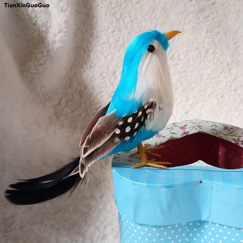 

12cm Blue Feathers Simulation Bird Model Colored Hard Bird Prop for Home Garden Decoration Unique Gift