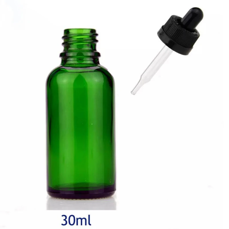 

USA Market round 30ml green glass dropper bottle empty oil bottle 30 ml with childproof caps for cosmetic e liquid