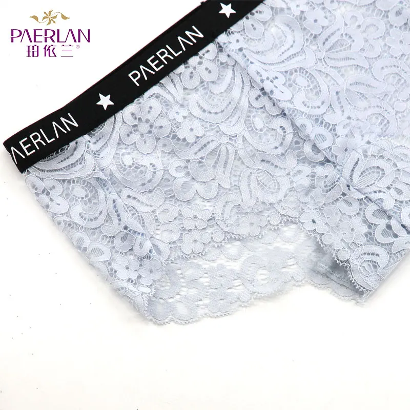 PAERLAN Summer Cutout Lace Trim Women\'s Panties Sexy Letter Band Solid Mid-Rise Hips Briefs