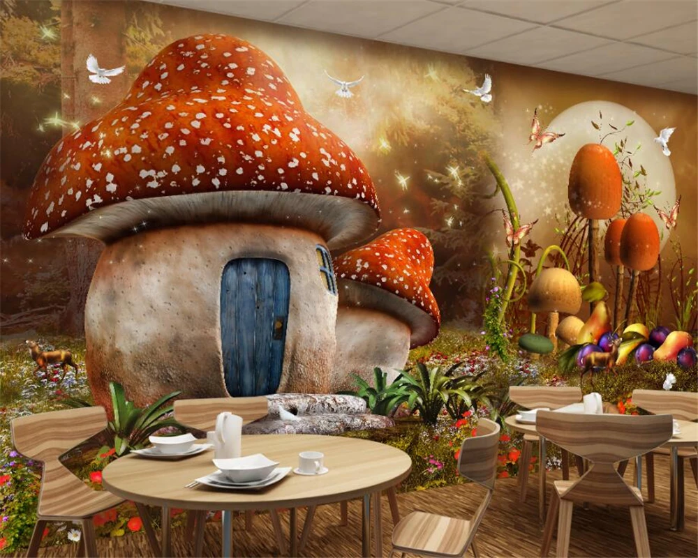 

Beibehang Custom Wallpaper Fairy Tale Mushroom House Children Room Background Wall mural 3d Wallpaper for walls papel de parede