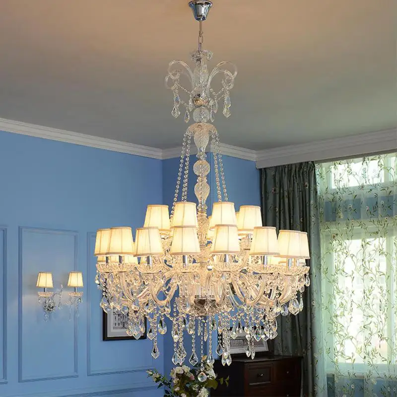 Modern 100cm 24 pcs large Duplex house Living room chandelier Led Lustre cristal church hotel parlor long clear crystal lighting