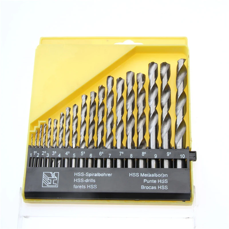 19PCS Titanium Coated HSS Twist Drill Bit 1-10mm High Speed Steel Straight Round Shank For Metal Drilling Durable Power Tool Kit