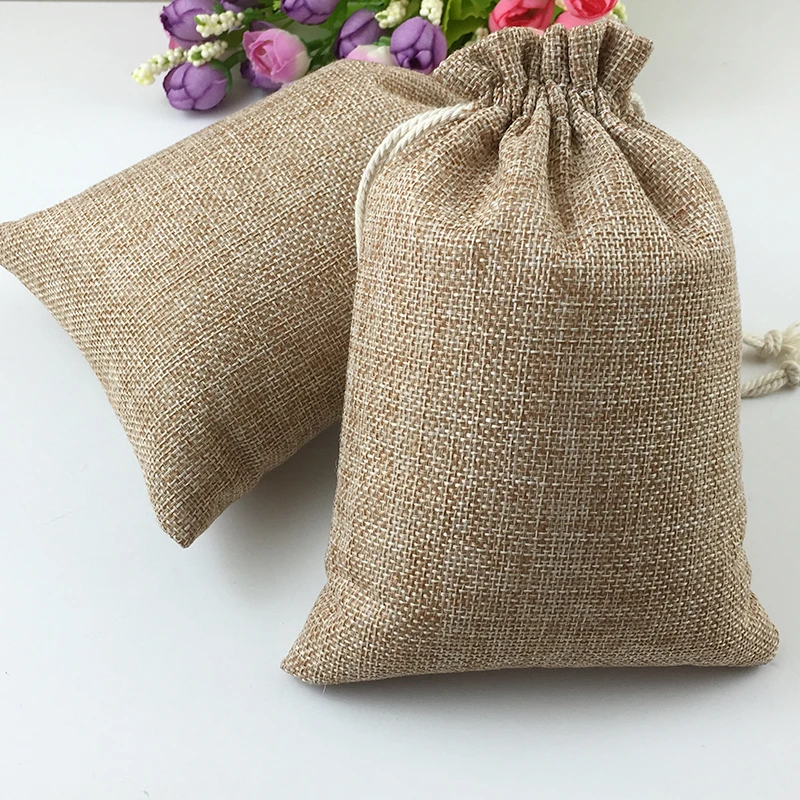 15*20 10pcs Vintage brown handmade Jute Sacks Drawstring gift bags for jewelry/wedding/christmas Packaging Linen pouch Bags