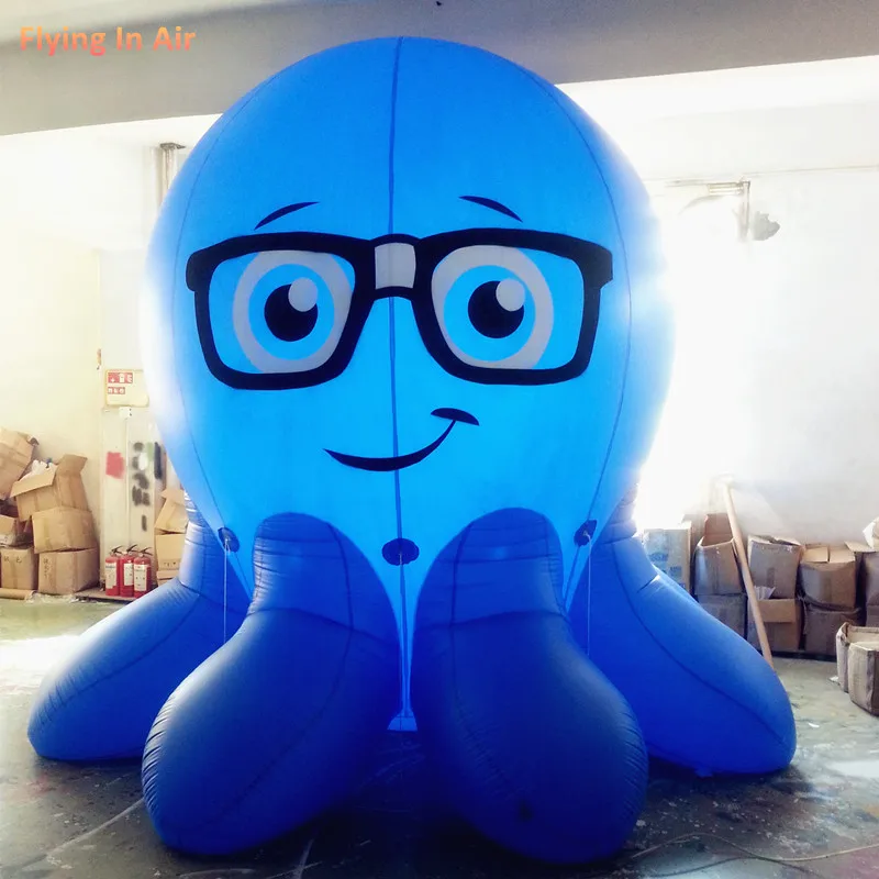 

3.5m PVC Decorative Air/Ground Inflatable Blue Mr. Octopus Cartoon Sea Animal Balloon For Event
