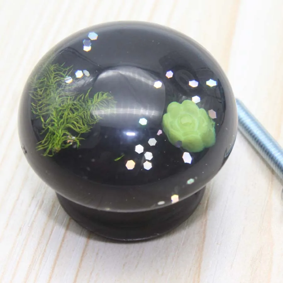 Fashion creaative furniture handles black transparent drawer cabinet knobs Cartoon green dresser cupboard door pulls resin knobs