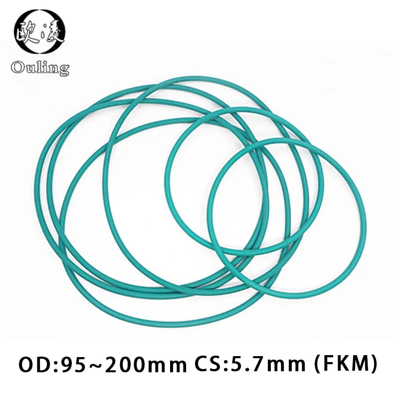 Rubber Ring Green FKM O ring Seal CS5.7mm OD95/100/105/110/115/120/125/130/135/140/145/150/160/175/200/220mm Rubber Ring Gasket