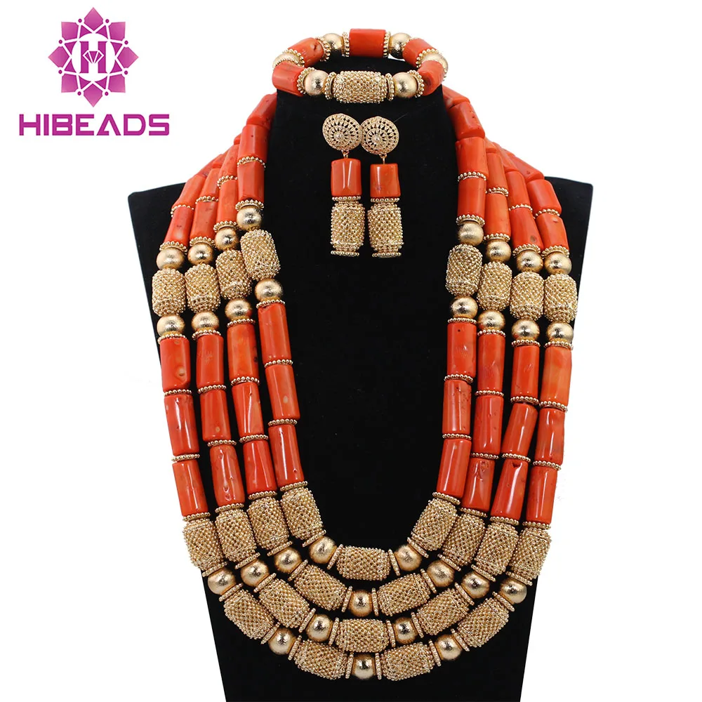 Luxury New Natural Real Red Coral Beads Set African Wedding Jewelry Sets Costume Indian Bridal Necklace Set Free Shipping ABH220