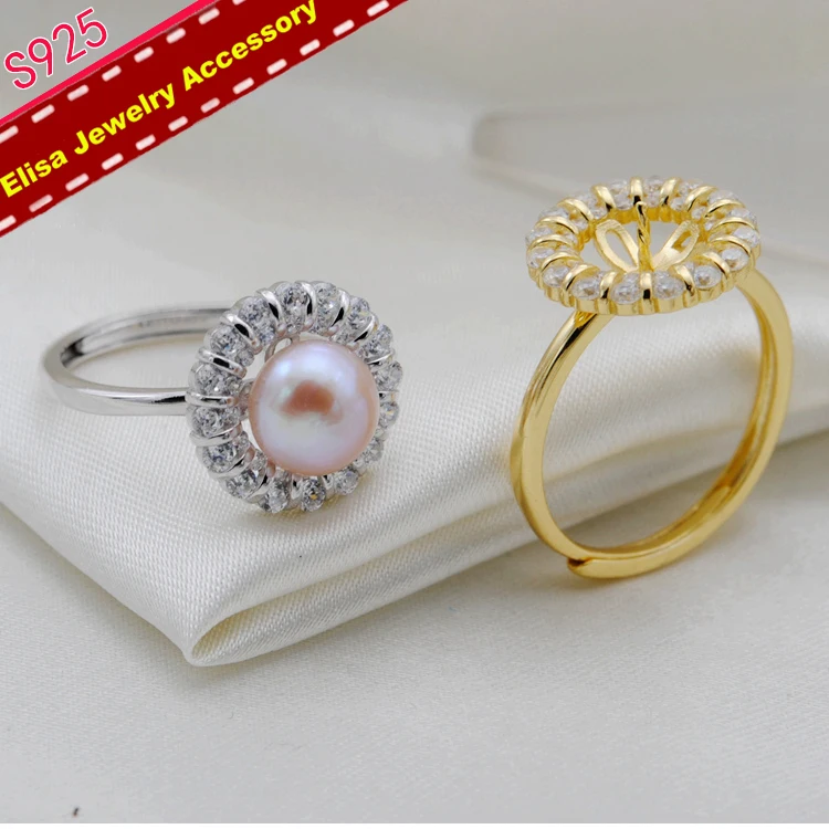 Shinning Sunflower Design Pearl Rings Settings S925 Sterling Silver Rings Jewelry Findings Women DIY Rings Accessory 3Pieces/Lot