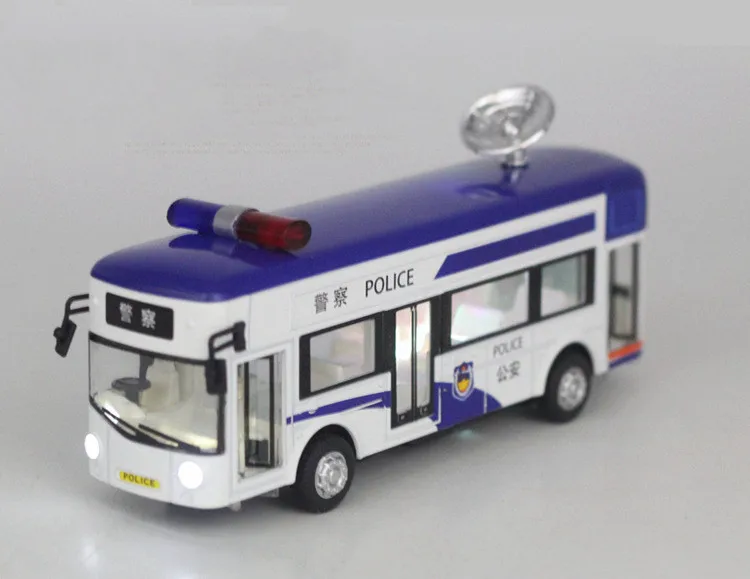 Sale limited 1:36 city police bus alloy car model,simulation die-cast metal sound and light back force model car,free shipping