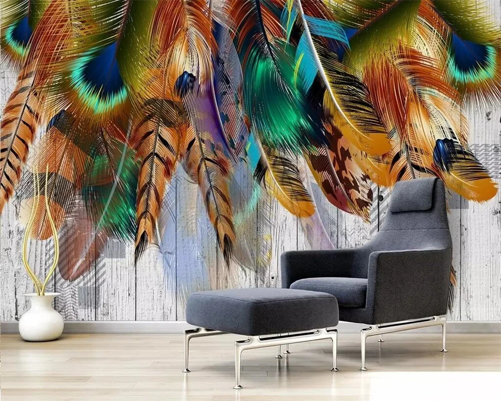 

Beibehang Modern hand drawn colorful feathers background wall painting living room bedroom TV background wall mural 3d wallpaper