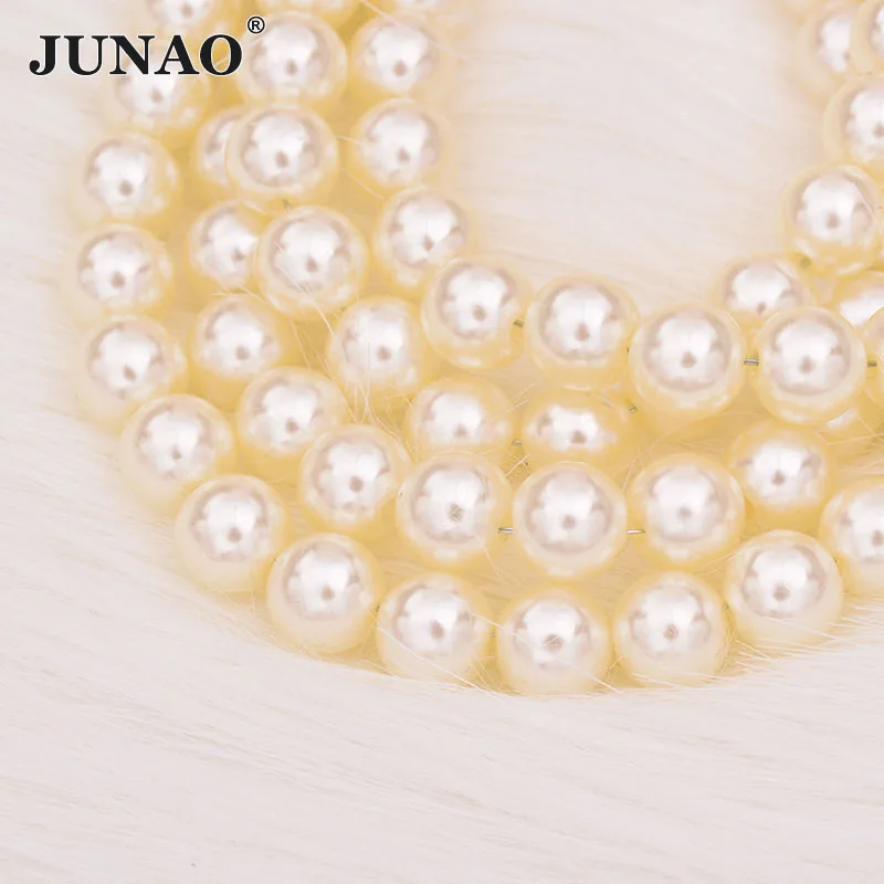 JUNAO 3 4 6 8 10 12 14 16 18 20 25 mm Beige White Pearl Sewing Plastic Beads Round Garment Beads for Jewelry Making Needlework