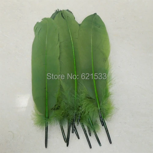 Goose Feathers,200pcs/lot Army Green Goose Satinettes Loose feathers,15-20cm ,wholesale feathers,use for masks, mailings&craft