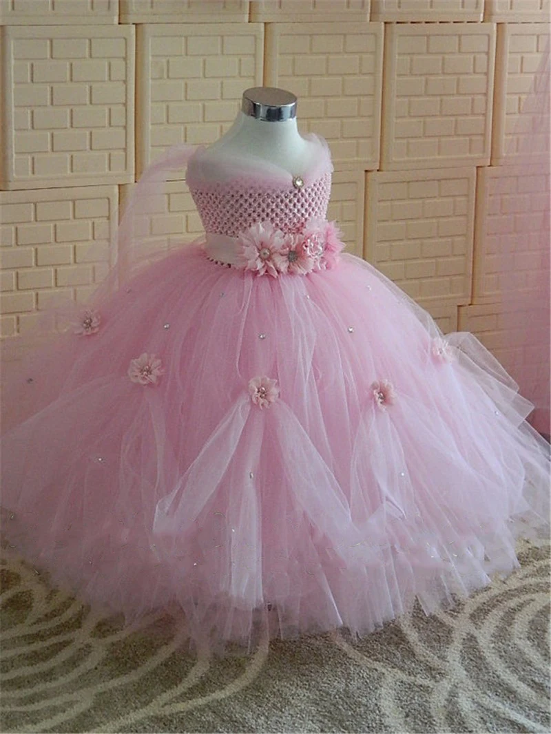 POSH DREAM Beautiful Hot Pink Princess Tutu Dress Kids Girls Ball Gown with Rhinestone Perfect for Weddings Flower Girl Dresses