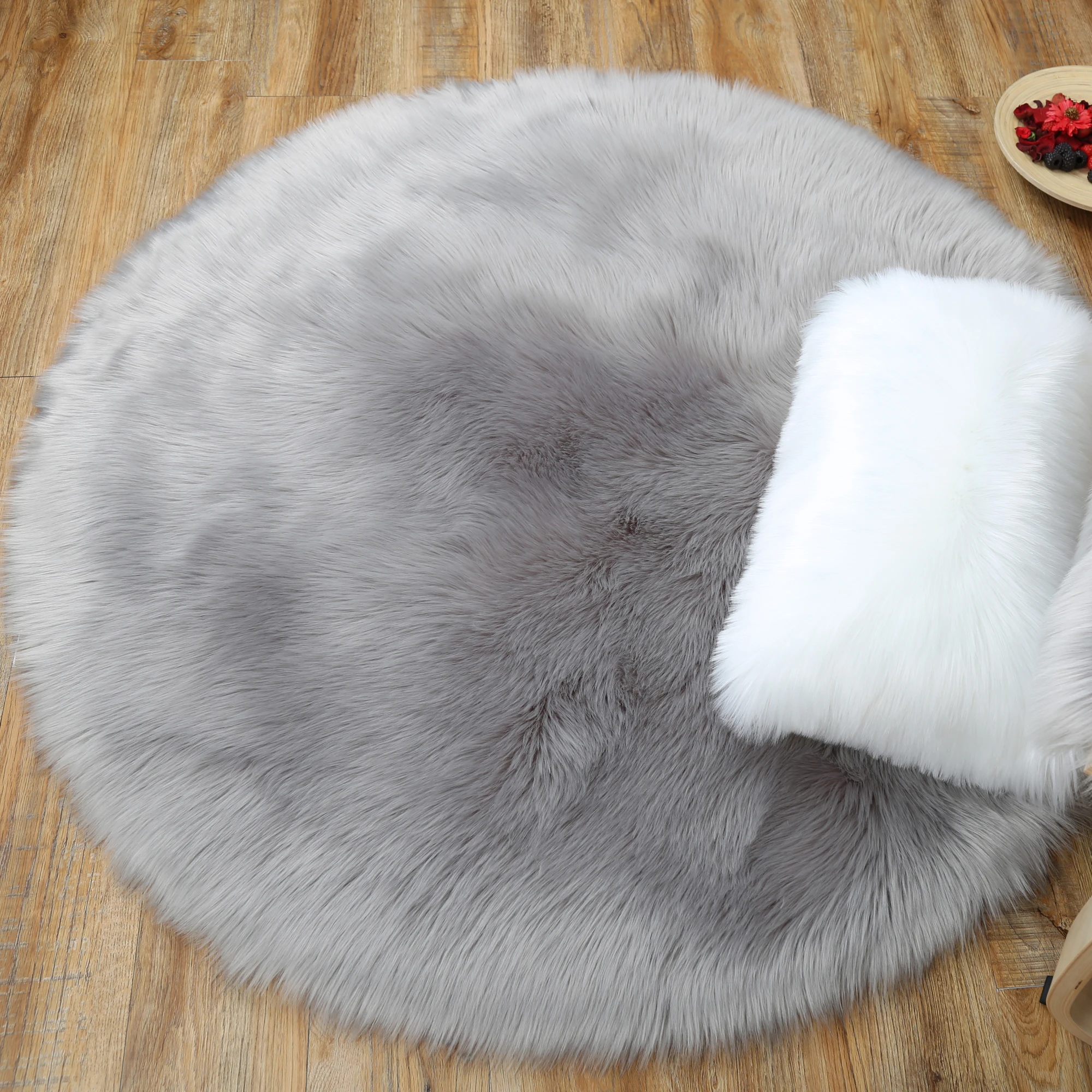 MUZZI-Round White Faux Fur Rugs, Carpets for Home, Living Room, Halloween, Corona Decoration, Area Rugs