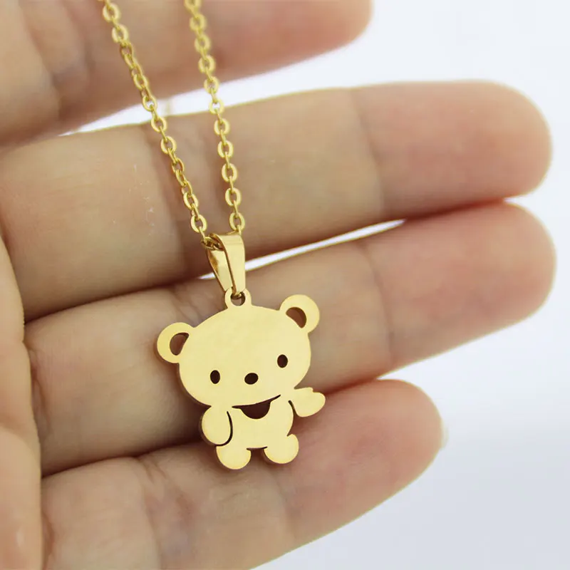 1 مجموعة مجوهرات من صلب لا يصدأ مجموعة ليتل تيدي بير قلادة أقراط المصوغات مجموعات النساء الاطفال مهرجان هدايا #5