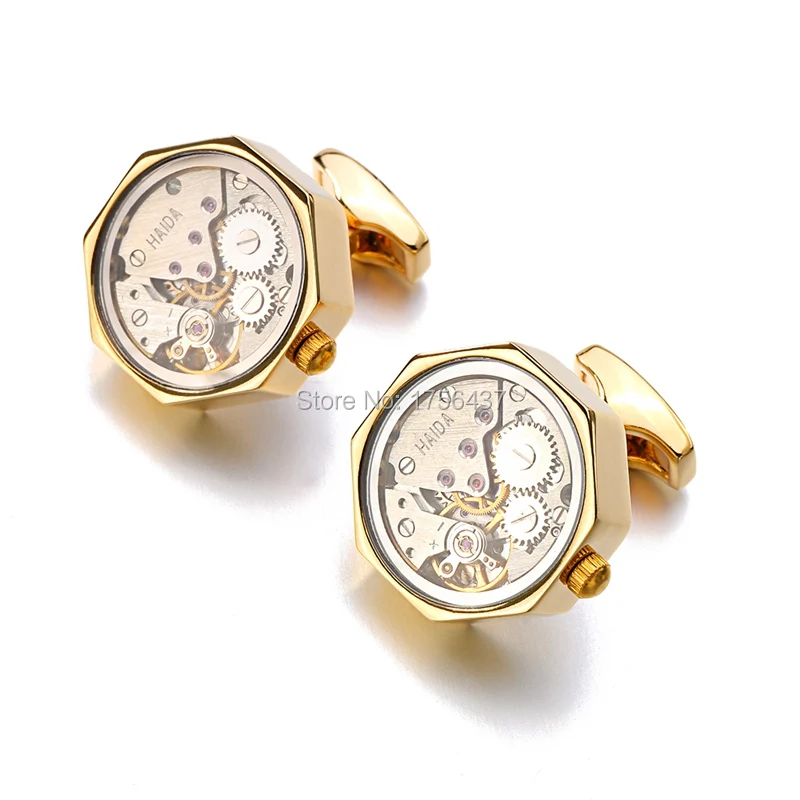 Promotion Immovable Watch Movement Cufflinks Stainless Steel Steampunk Gear Watch Mechanism Cuff links for Mens Relojes gemelos