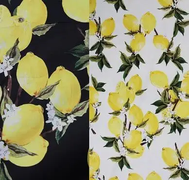 YY DIY So Pretty White & Black Yellow Lemon Fruit Printed Cotton Fabric 50x140cm Free Shipping