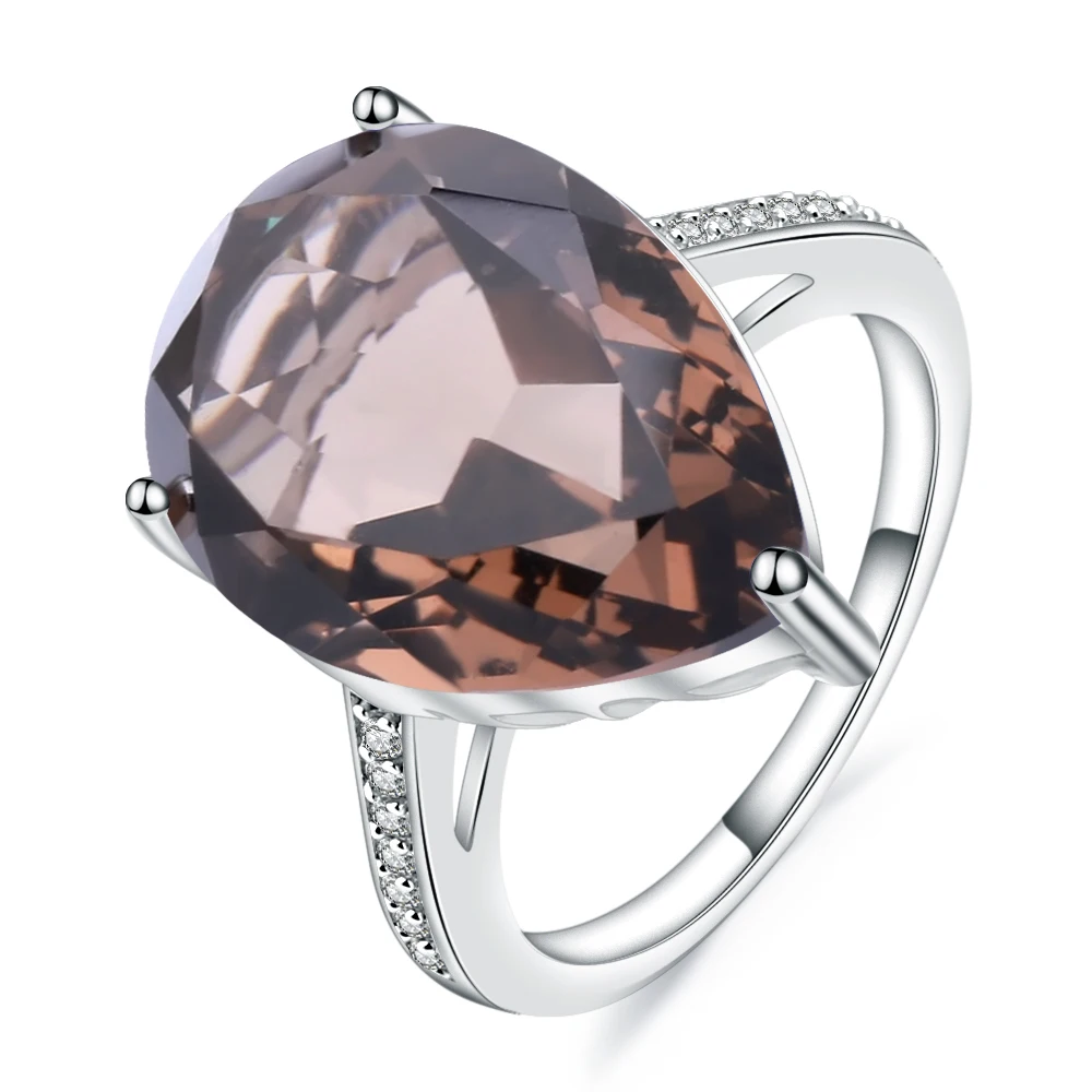 Gem's Ballet 10.68Ct Natural Smoky Quartz Pear Gemstone Ring For Women Solid 925 Sterling Silver Cocktail Rings Fine Jewelry