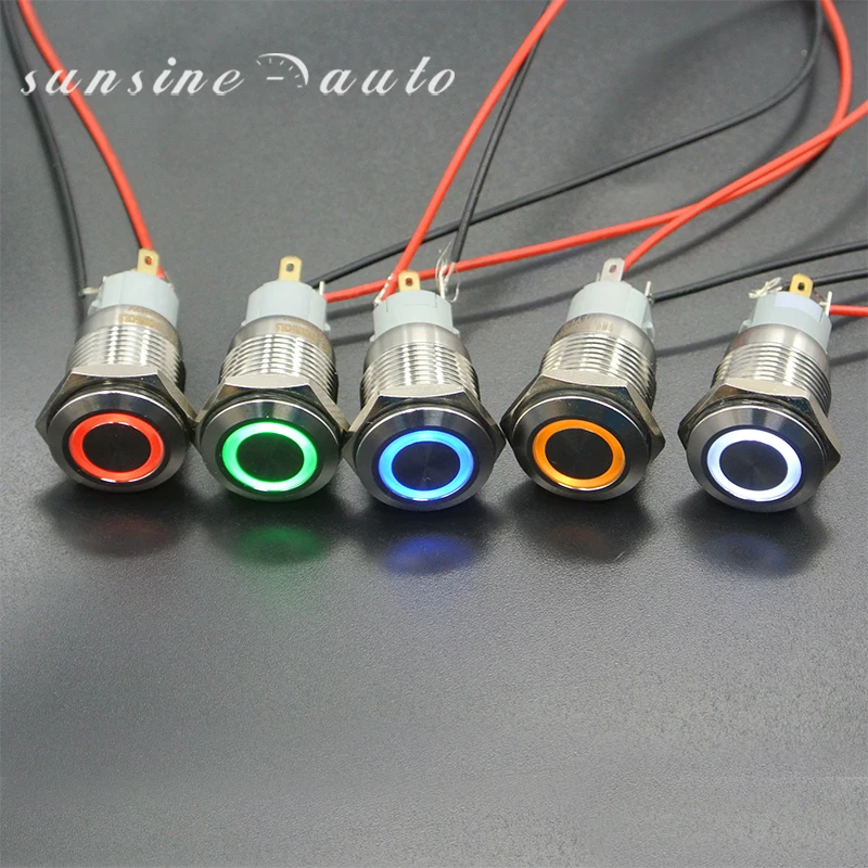 16mm 12V Silver Waterproof stainless steel LED Power Push Button Metal ON/OFF Switch Latching For Car Boat Motor