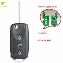 KEYECU di Ricambio di Vibrazione Chiave A Distanza 433MHz ID46 Chip KR55WK45022 per Audi A8 2003-2007, per Volkswagen Touareg Phaeton 2003-2010