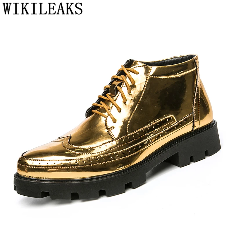 

Party Shoes For Men Fashion High Top Brogue Shoes Men Elegant Italian Brand Gold Formal Shoes Men Wedding Coiffeur Buty Meskie