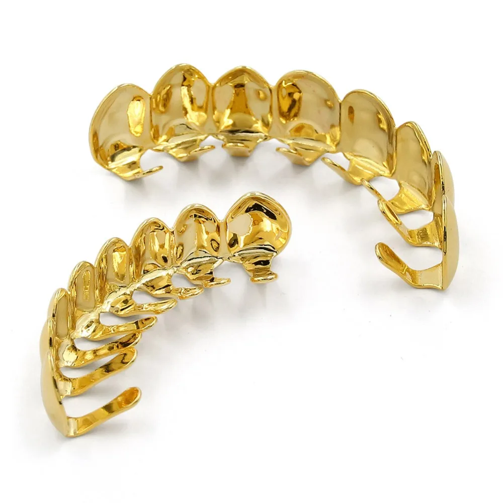 TOPGRILLZ 8/8 Hip Hop Teeth Grillz Set Gold Silver Color Top &  Bottom Body Jewelry  Punk Cosplay Party Tooth Grills Gifts