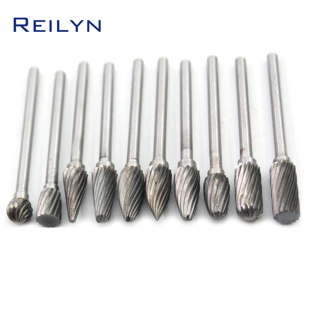 Free Shipping 10pcs/set Tungsten Steel File Meshed Double Grained Milling Cutter 3 x 6mm Rotary File Grinding Bits