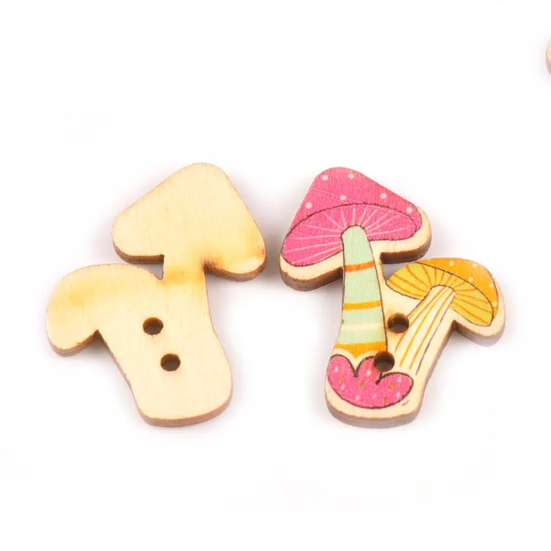 Mixed Painted Lovely Mushroom Wooden Buttons For DIY Sewing Crafts And Scrapbooking Clothes Accessories 25pcs 28x32mm M0723x