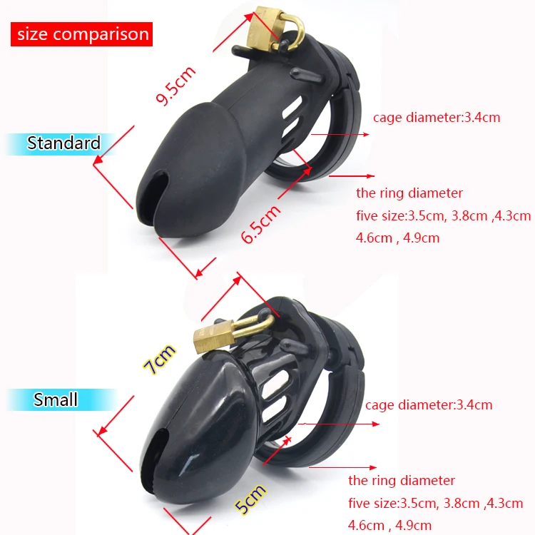 CHASTE BIRD Male Silicone Chastity Device Cock Cage Sex Toys With 5 Penis Ring Adult Belt Brass Lock Standard/Short Cage