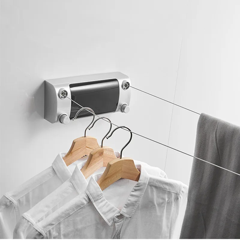 Clothesline Retractable Dryer Steel Wire Double Row Clothesline Indoor Laundry Hanger Dryer Drill Hole Clothes Drying Rope Rack