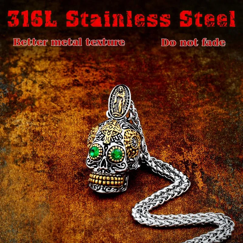 BEIER Cool Men\'s Gothic Carving Pendant Necklace  Stainless Steel High Quality Detail Biker Skull Jewelry  for man BP8-256