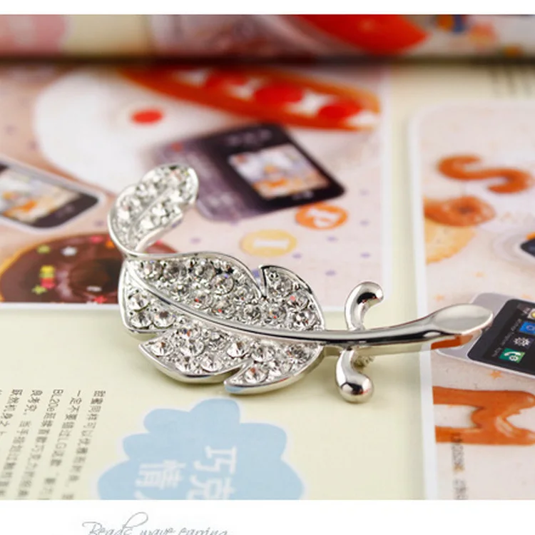 Exquisite Fashion Simple Full Rhinestone Large Leaf Brooch Feather Pin Gift Korean Ladies Men\'s Feather Brooch Custom Clothing