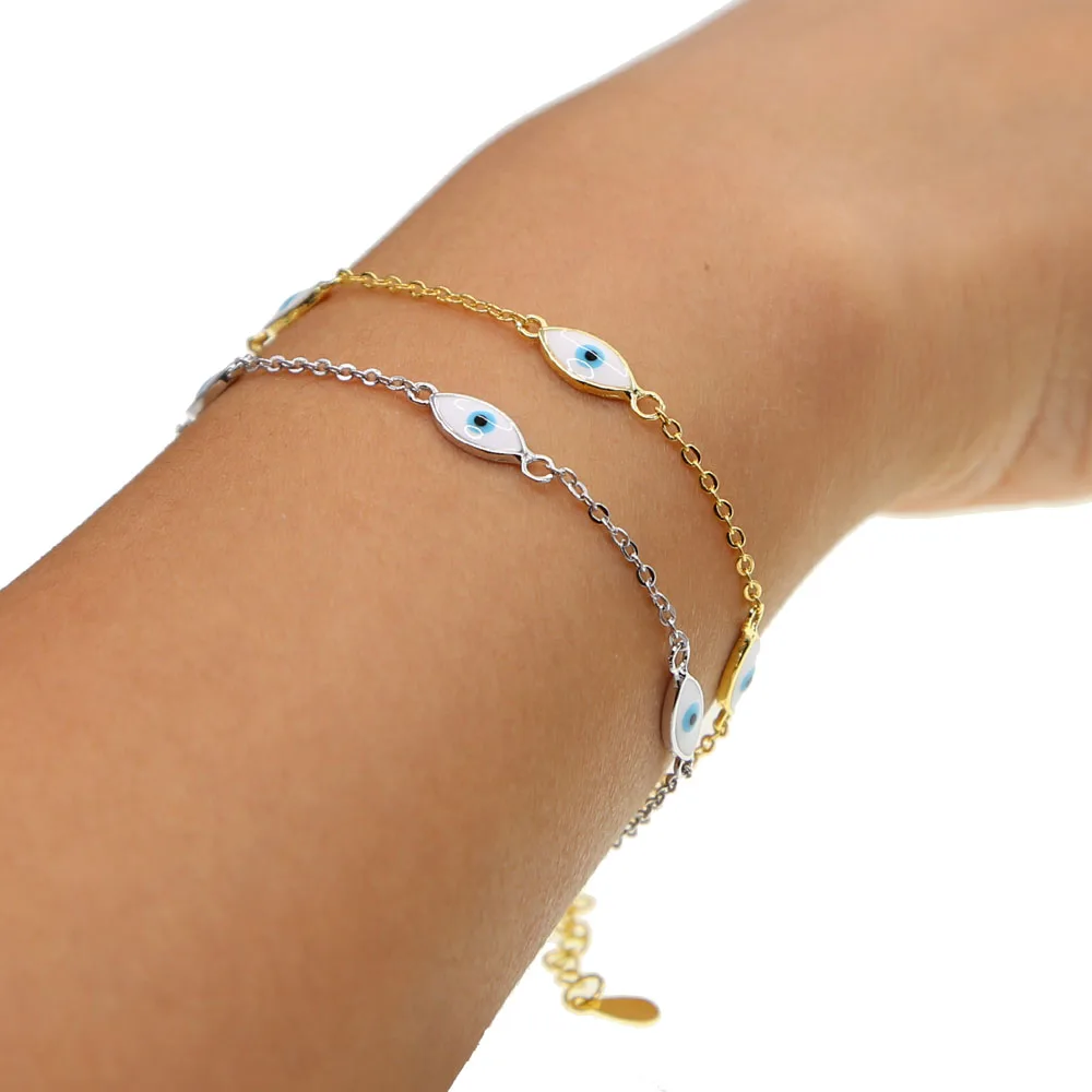 2024 Promotion Hot Sale Women Copper Enamel Evil Eye Link Chain Color Fashion Cheap Drop Shipping Jewelry High Quality Bracelet