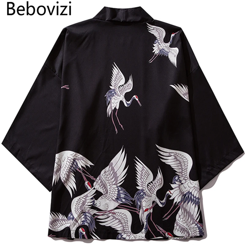 

Bebovizi Brand 2021 Man Casual Clothes Japan Style Crane Thin Kimono Men Japanese Summer Streetwear Fashion Robe Jacket Clothes